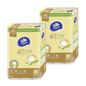 빈다 4D Deluxe 엠보싱 보타니컬 롤화장지 4겹, 23m, 30롤, 2팩