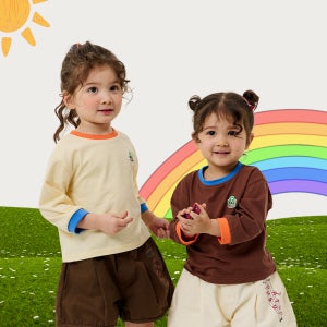 1+1 오우아스튜디오 아기 긴팔 티셔츠 가을 춘추 아이 등원복 활동복 버터+브라운 90