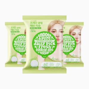 아리얼 스무스 앤 퓨어 데오드란트 쿨링 데오 티슈 프레쉬, 116g, 3개