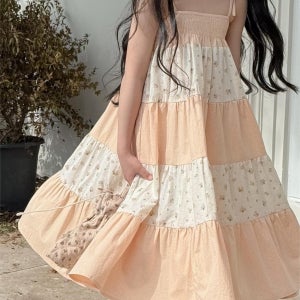 Irene’s Closet 플라워 배색 스모크 티어드 스트랩 롱 원피스 유아 주니어 여름