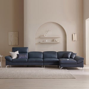 삼익가구 애버딘 헤드틸팅 천연면피 소가죽 소파 스툴포함, 네이비, 6인용