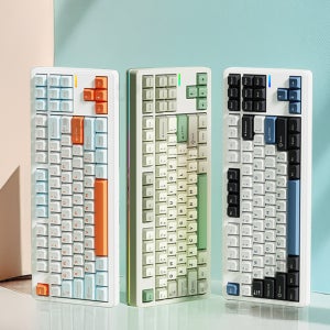 RICCKS RS8 텐키리스 무선 기계식 키보드 87키 RGB 릭스 정각키캡, 핑크치즈축 화이트오렌지