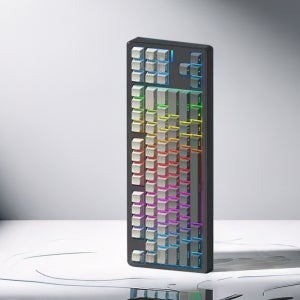 RICCKS RS8 텐키리스 무선 기계식 키보드 87키 RGB 릭스 측각키캡, 목설축 블랙