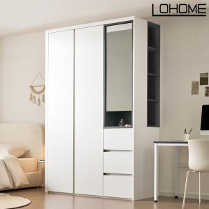 로홈 에센싱글 E0 옷장 1200 거울 서랍 세트 원룸 작은방 화장대 학생 여닫이 키큰장