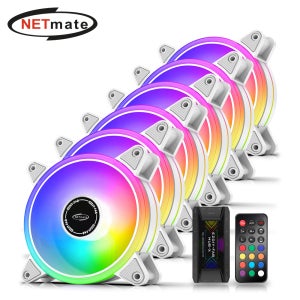 강원전자 넷메이트 NM-DPI1174 Moonlight ARGB 120mm 쿨링팬(화이트/6PACK + 팬허브 + 리모컨) [EZDIY-FAB]
