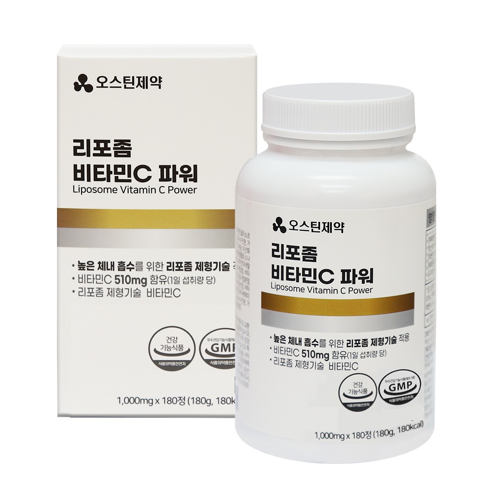 오스틴제약 리포좀<b>비타민c</b> 6개월분 <b>천연</b> 중성 아스코르빈산 리포즘 <b>비타민</b>씨 180정, 1개