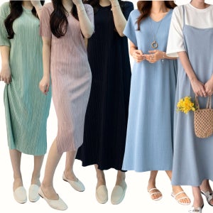 25 여성여름플리츠원피스 체형커버원피스 30대데일리룩 엄마등원룩 뷔스티에원피스