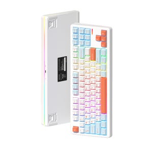 RICCKS 릭스 RS8 V2 유무선 기계식 키보드 텐키리스 87키 화이트오렌지, 핑크치즈축