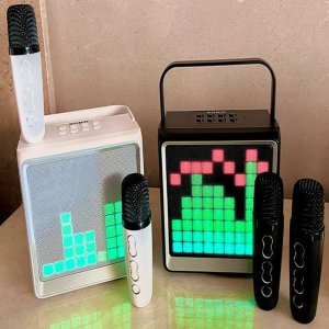 웨이브 LED 휴대용 블루투스 스피커 듀얼 마이크 노래방 기계 미니 노래방 기기 WAVE