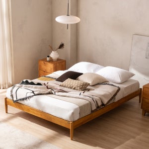 라헬 디자이너스룸 원목 침대 무헤드 침대프레임 Q(퀸), 우드