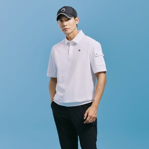 [챌린저] 남성 에센셜 에어홀 텍스처 소매 포켓 카라 반팔 우븐탑