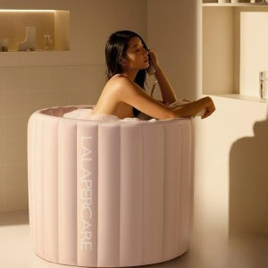1인용 에어 욕조 목욕침대 반신욕 사우나 간이욕조 핑크