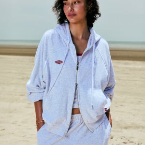 [미나수] Terry Raglan Hooded Zip Up_White Melange