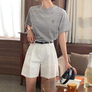 레피 하이웨스트 여성 반바지 면 여자여름바지 썸머반바지 4부 슬랙스 화이트 버뮤다팬츠