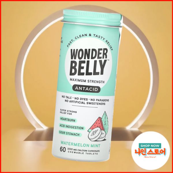 원더벨리 <b>제산제</b> 수박 민트 1000mg 츄어블 60정 미국내수용