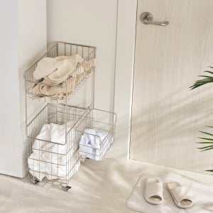 퓨어셀 304 올스텐 이동식 틈새 미니 세탁 빨래바구니 2단