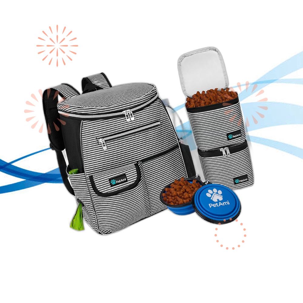 PetAmi 펫아미 강아지 배낭 애견 백팩 여행용 가방 - 항공사 승인, 기저귀 가방, 캠핑 필수품, 스트라이프 블랙 RU