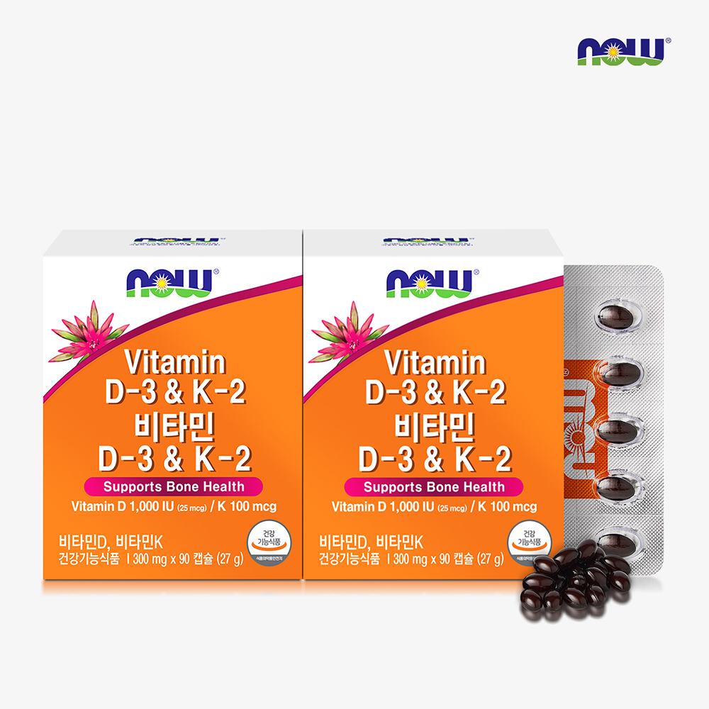 나우푸드 <b>비타민</b>D3 &amp; <b>K2</b> 메나퀴논 MK-7 90캡슐, 2개