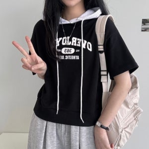 핏 예쁜 조이 프린팅 꾸안꾸 여름 반팔 후드티