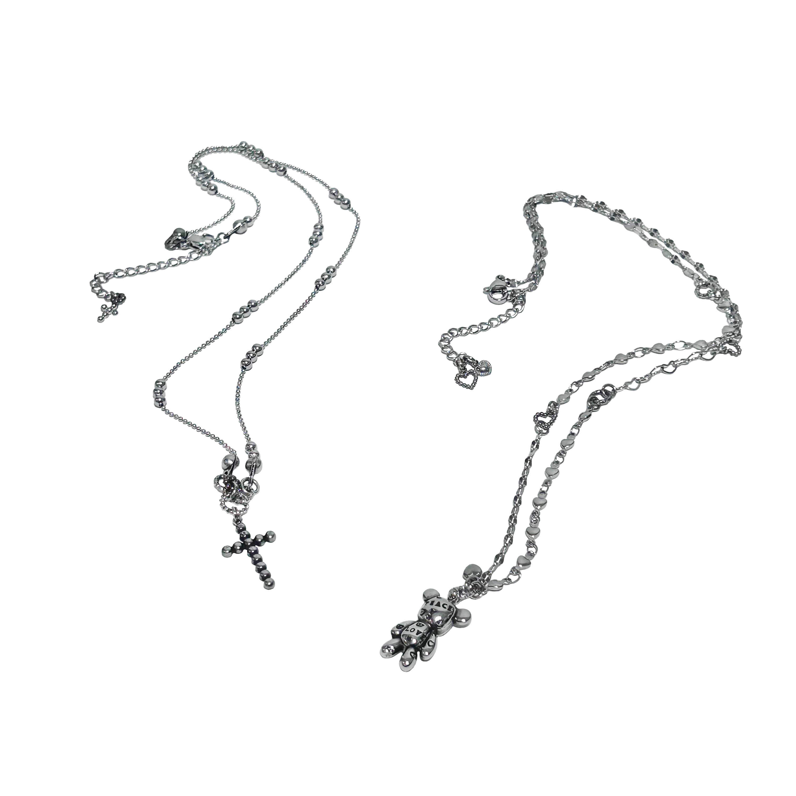 우조 Dot cross / Heart bear necklace