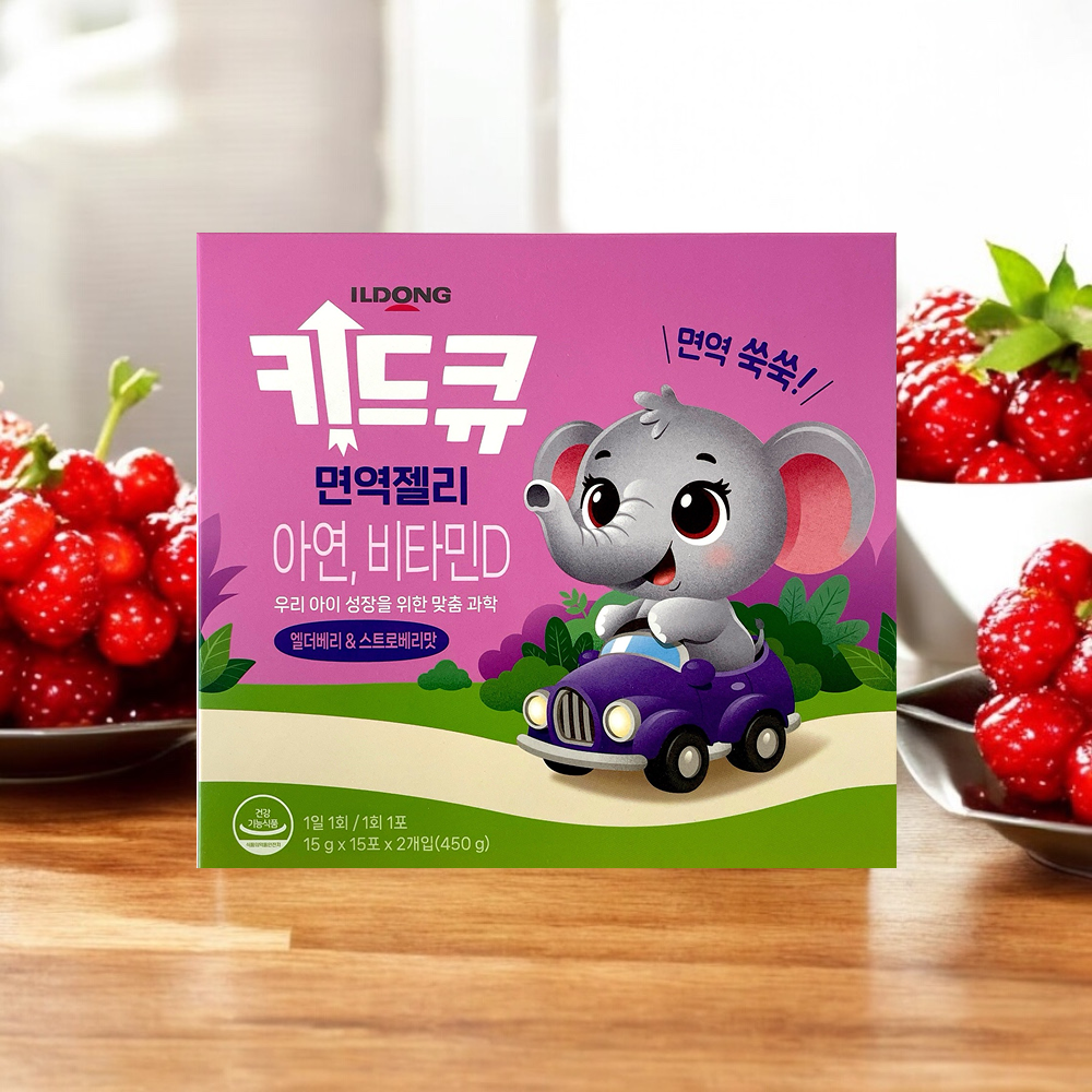 일동제약 키드큐 면역젤리 15포 2개 1개월분 유아 성장기어린이영양제 아연 비타민D함유