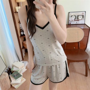 324 / 왕스판 리본 끈나시 반바지 여름잠옷 세트 홈웨어 파자마