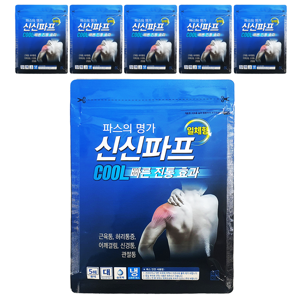신신파스 쿨 5매입 x 6개 손목 관절 <b>무릎</b> 허리 어깨 통증 근육통 붙이는 파스