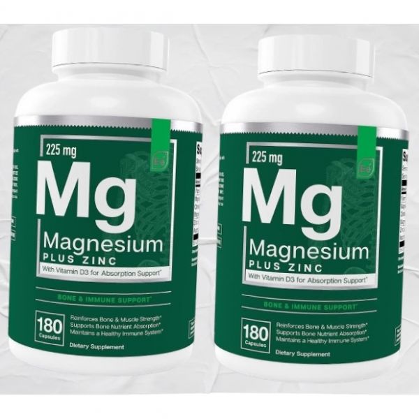 필수 요소 마그네슘 아연 비타민D3 수면 면역 뼈 지원 글리시네이트 말<b>레이트</b> <b>시트레이트 225mg</b> 여성 남성 3중 6개월 분량 미국내수용 180개 (2팩)