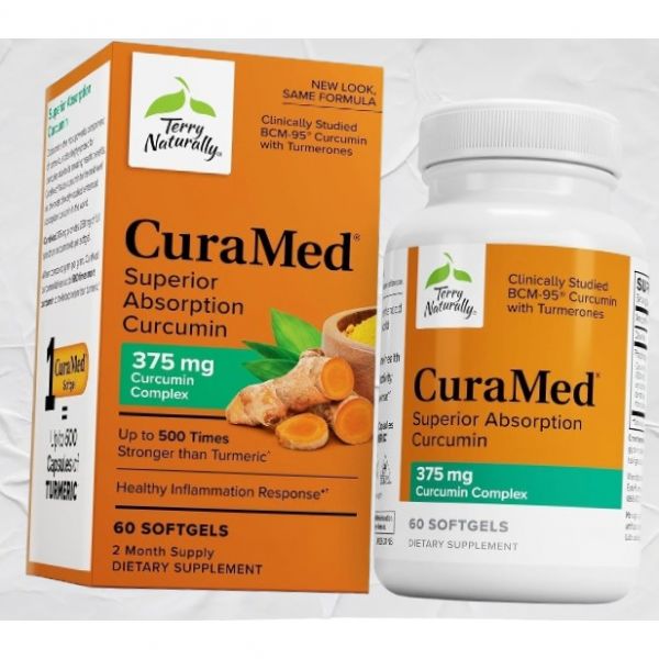 <b>테리 내추럴리</b> 큐라메드 375mg 면역 건강 지원 항산화 커큐민 강황 필수 오일 포함 <b>간</b> 60 소프트젤 미국내수용