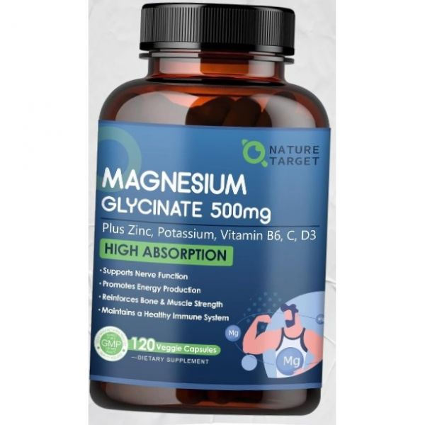 네츄럴 타켓 마그네슘 글리시네이트 500mg 아연 비타민D3가 포함 킬레이트 근육 신경 뼈 지원 건강 다리 경련 <b>면역</b> 체계 강화 120 캡슐 미국내수용