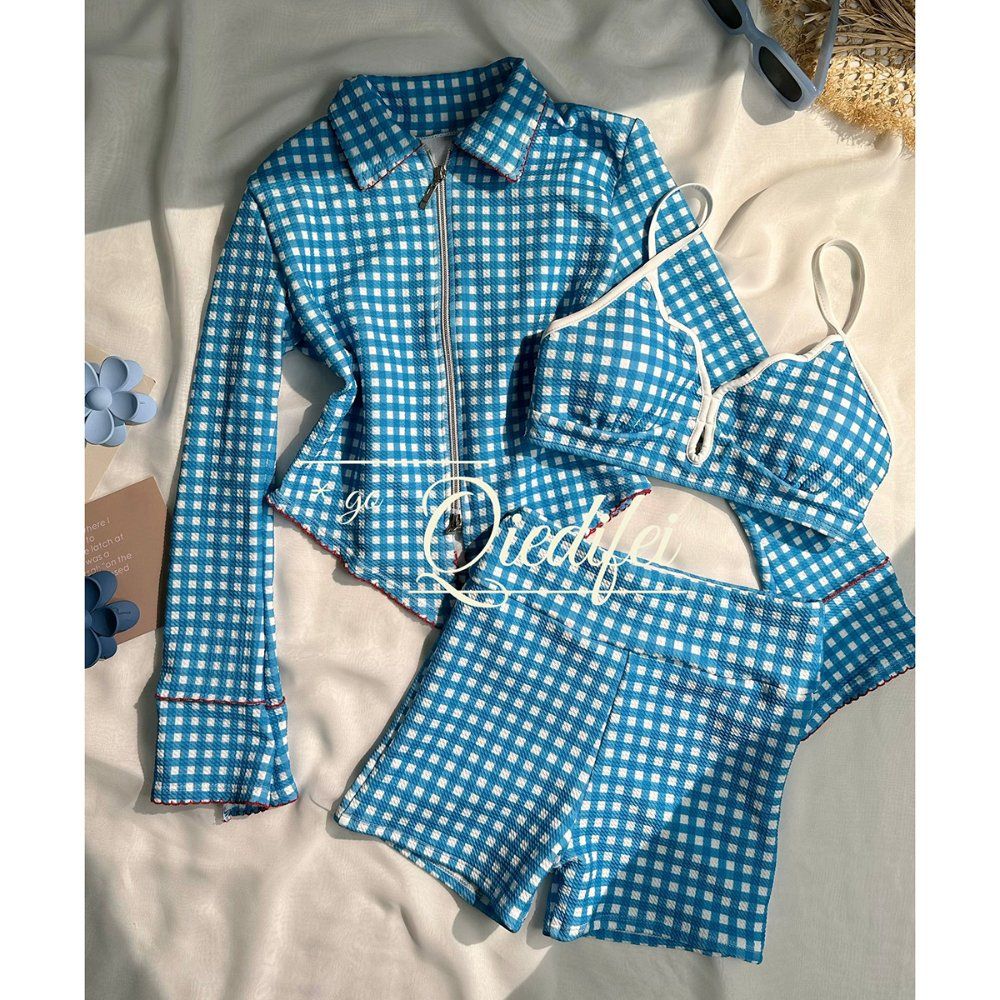 유니크한 쓰리피스수영복 청량한 메기녀수영복 러블리 트렌디 하이웨이스트 비키니 여름휴가