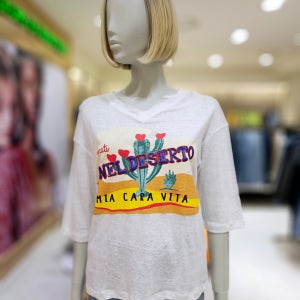 베네통 브이넥 린넨 티셔츠 BATS63431