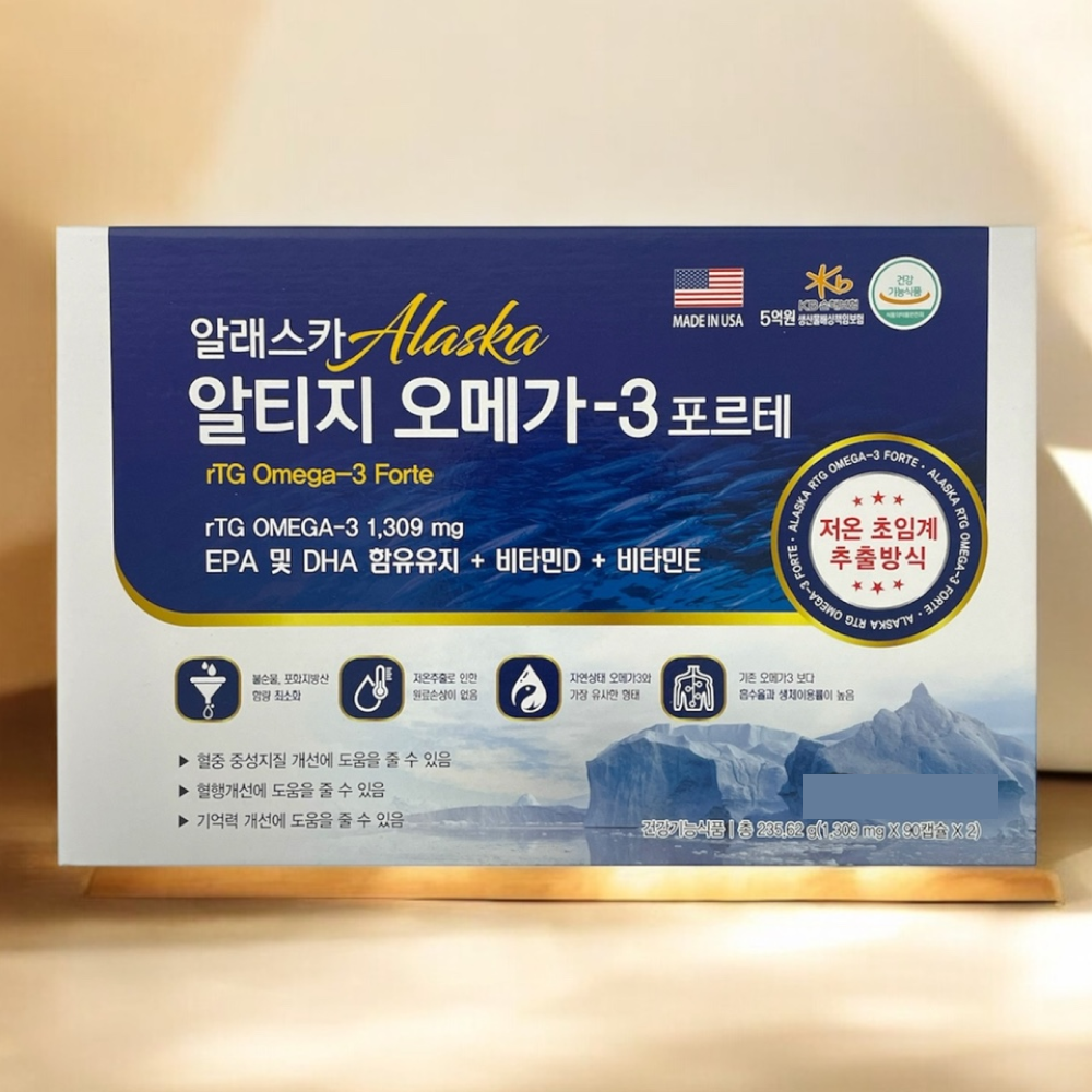 약국오메가3 초임계 알티지 <b>알래스카 오메가</b>3 포르테 1200 고함량 rTG 180캡슐 6개월
