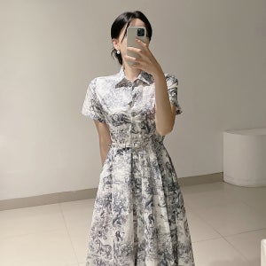 뜨왈 드 나염 셔츠 원피스 벨트세트 미디 롱 반팔