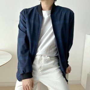 루즈핏 체크 블루종 남성 바람막이 봄가을 자켓