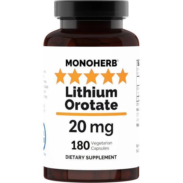 MONOHERB <b>리튬</b> 오로테이트 캡슐당 원소 20mg - 채식 캡슐 180개