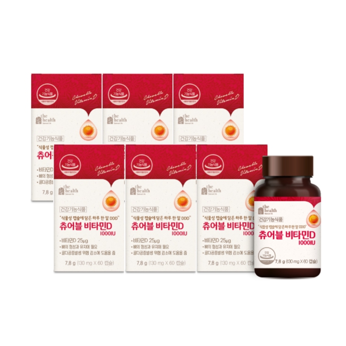 더헬스 츄어블 비타민D 1000IU 60캡슐, 6개