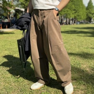 루즈핏 남성용 커브드 팬츠 밴딩 허리 데일리 캐주얼 바지