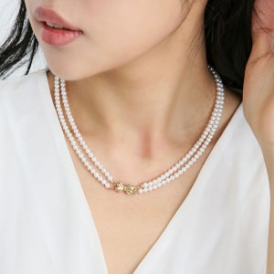 쥬릭스 14K 리본 2줄 AAA급 4mm 담수 진주목걸이