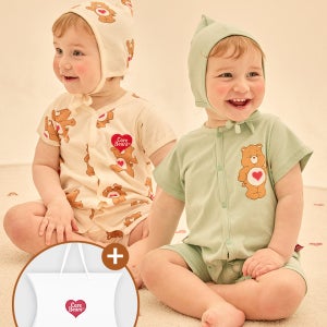 출산/백일/돌선물 케어베어베이비오가닉바디수트2종+모자세트+선물쇼핑백