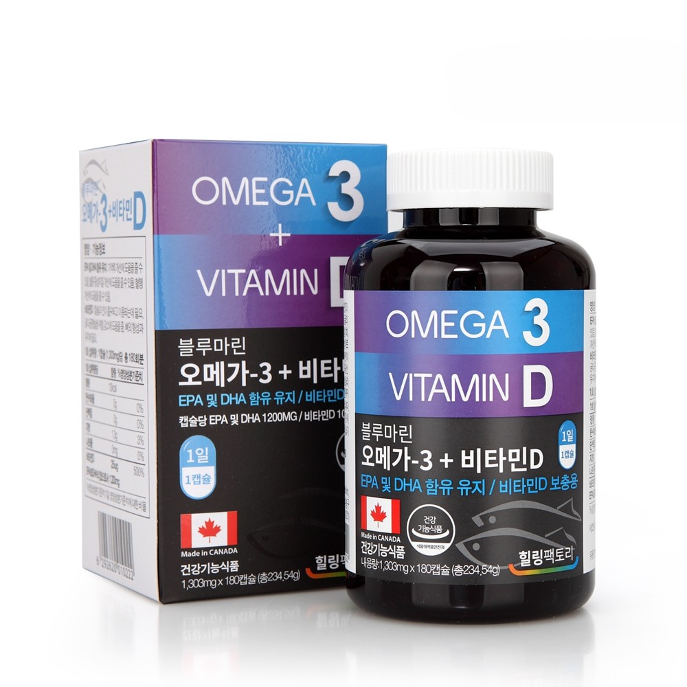 블루마린 오메가3 <b>비타민D</b> 1,303mg 효능 임신준비 임산부 <b>피쉬오일</b> 180캡슐, 1개