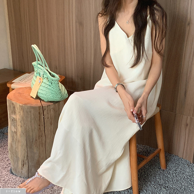 필링 맥시 브이넥 나시 루즈핏 롱원피스 3col 여름 A라인 주름 여신 민소매 제이플로우