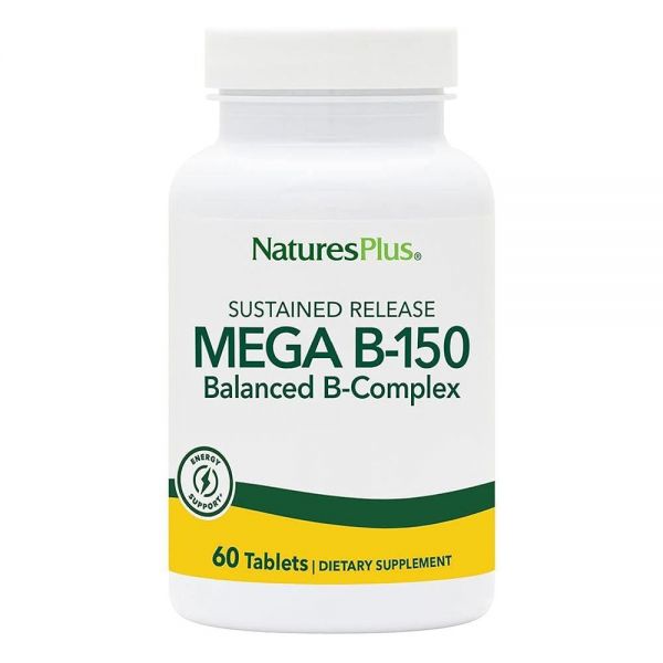 <b>NaturesPlus</b> 메가 B150 복합체, 지속 방출 - 60 채식주의자 타블렛 최대 효능 B 복합 비타민 보충제, 에너지 및 뇌 부스터, <b>스트레스</b> 해소 글루텐 프리 60회 분량
