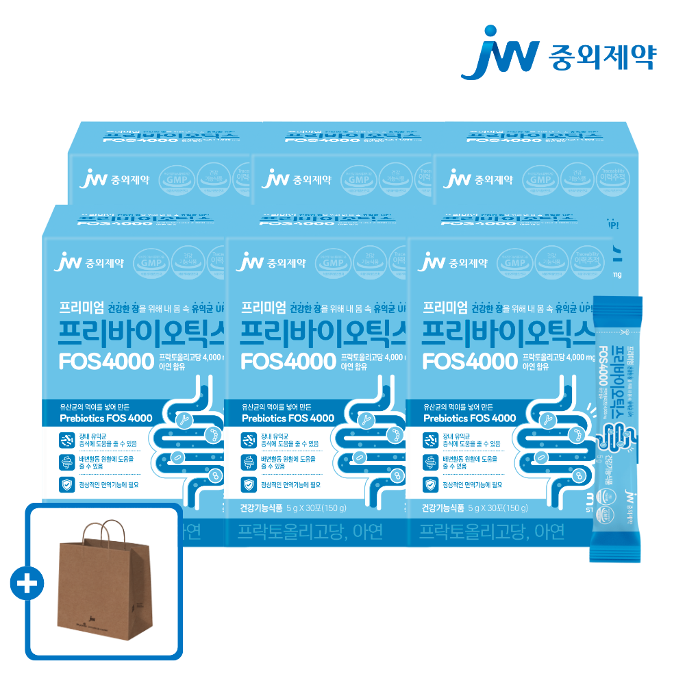 [6개월] JW중외제약 <b>프리바이오틱스 FOS 4000</b> 프락토올리고당 아연 5g 30포, 6개
