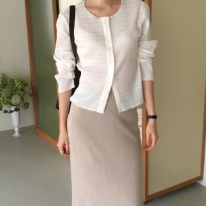 모아니 플리츠 가디건 - 가디건 여성 여름 루즈핏 커버업 얇은 시스루 베이직 데일리룩 링클