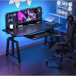 게이밍책상 1인용 게임방 데스크 PC방 리프팅 2단 그레이 테이블+페그보드+서랍 100