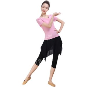 줌바의상 줌바웨어 댄스복 라틴 치마 옷 에어로빅복 블랙 탑+퀼로트(3/4슬리브) S