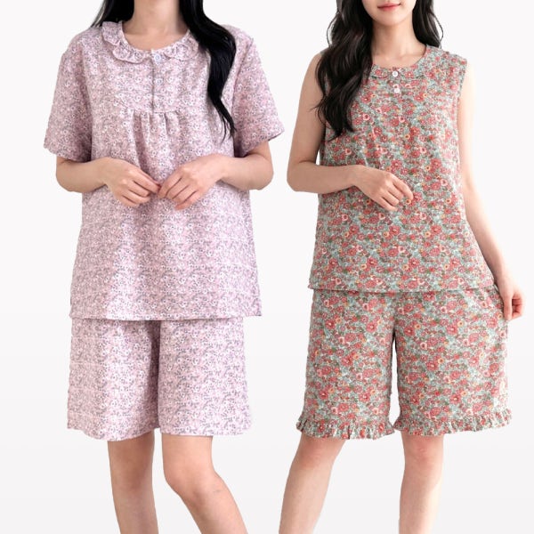 여성 꽃무늬 여름 잠옷세트 인견혼방 할머니 엄마 실내복 홈웨어 파자마파티