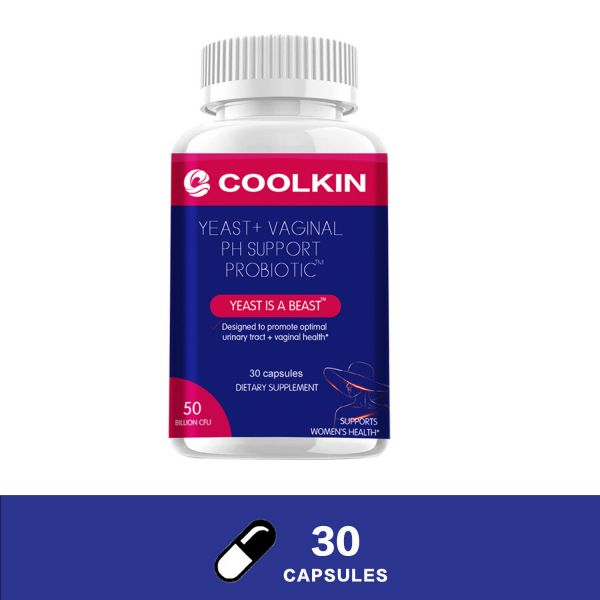 coolkin 효모 + 질 PH 지원 프로바이오틱스 - 크랜베리 여성 친밀한 건강 30 Capsules