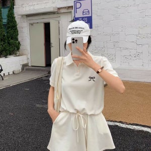 데일리룩 치마바지 리본자수 스트링조절 밴딩 치마반바지세트